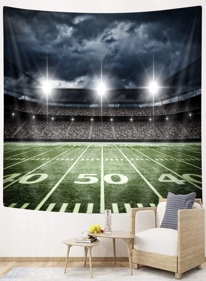 Bzhilja American Football Stadium Tapestry , Sport Field Light Night Soccer Turf Boys Kids Green Grass Dark Black Modern Simple Printed Decoration Tapestry Wall Hanging Bedroom Living Room Dorm Decor,80X60 - Image 3